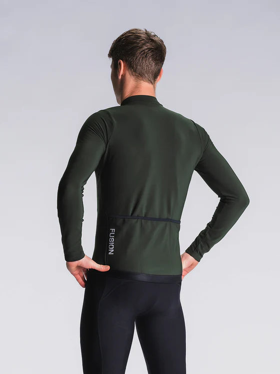 Fusion Men’s Thermal Cycling Jersey Bos Groen – Heren Fleece Fietsshirt