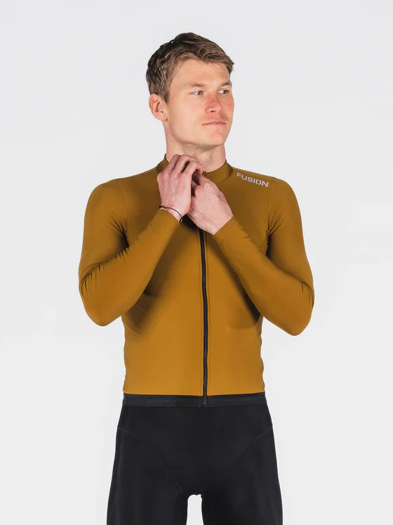 Fusion Men’s Thermal Cycling Jersey Mosterd – Heren Fleece Fietsshirt