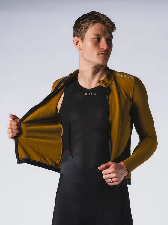 Fusion Men’s Thermal Cycling Jersey Mosterd – Heren Fleece Fietsshirt