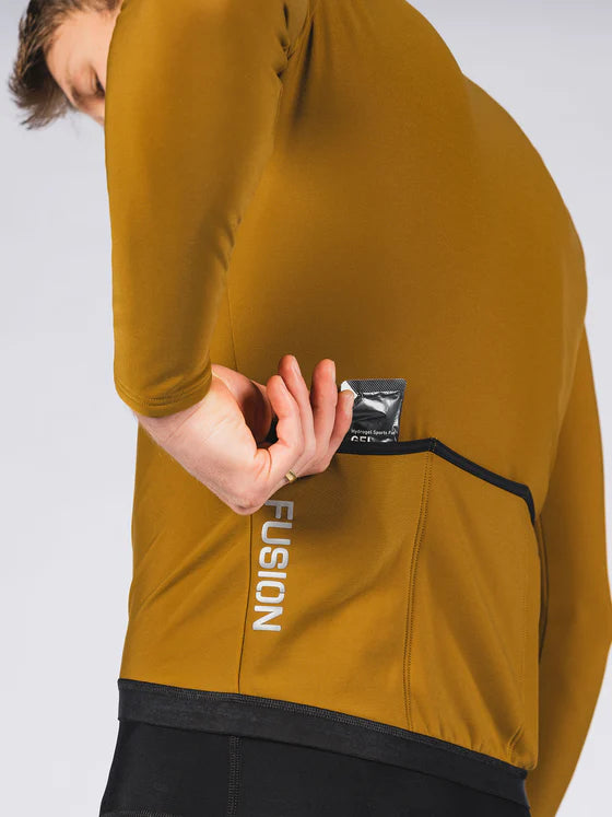 Fusion Men’s Thermal Cycling Jersey Mosterd – Heren Fleece Fietsshirt