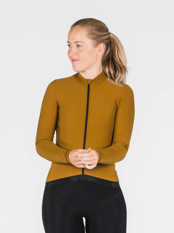 Fusion Women’s Thermal Cycling Jersey Mosterd – Dames Fleece Fietsshirt